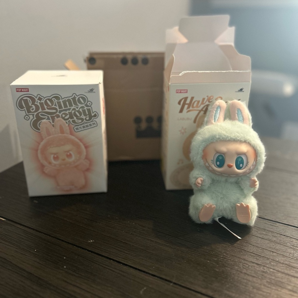Fluffy Bunny Doll with Blue Outfit